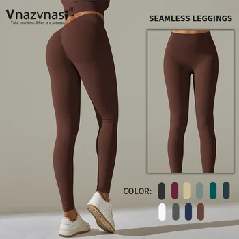Vnazvnasi Perfeita com Nervuras Leggings para Fitness, Hip Elevador Calças de Yoga Desportivo Empurre-a para Cima de meia-Calça de Treino de Roupas Sportswear Mulher Ginásio