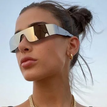 Y2K Punk sem aro dos Óculos de sol das Mulheres os Homens de Luxo de Design Futurista UV400 Unisex Espelho de Óculos de Sol do Esporte Driver Exterior Óculos