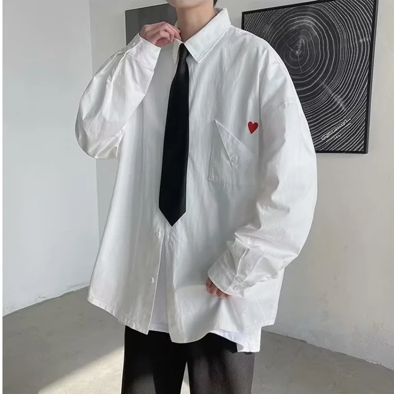Camisa de homem Simples Folgado Streetwear Colorido Harajuku Respirável Macio e Elegante Todos-jogo de Lapela Tops Chique Avançada Casal Estética