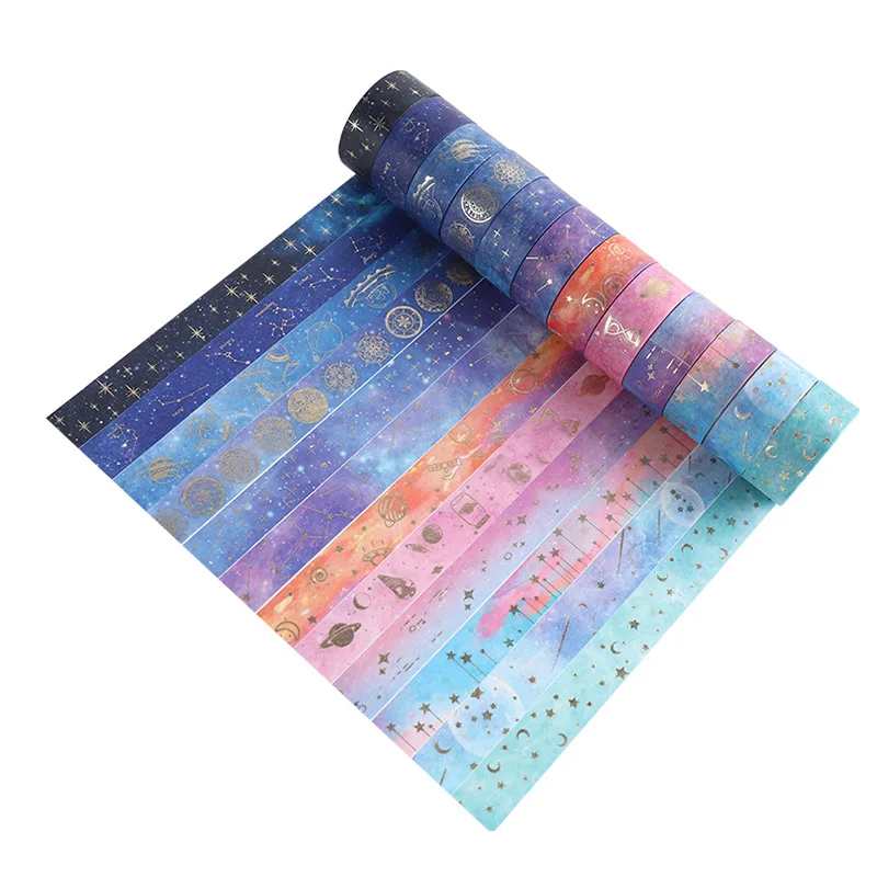 12pcs/Set Colorido Bronzeamento Impresso Etiquetas de Papel Washi Tape Adesivo de Scrapbooking Bonito DIY Estacionários e Acessórios Decorativos