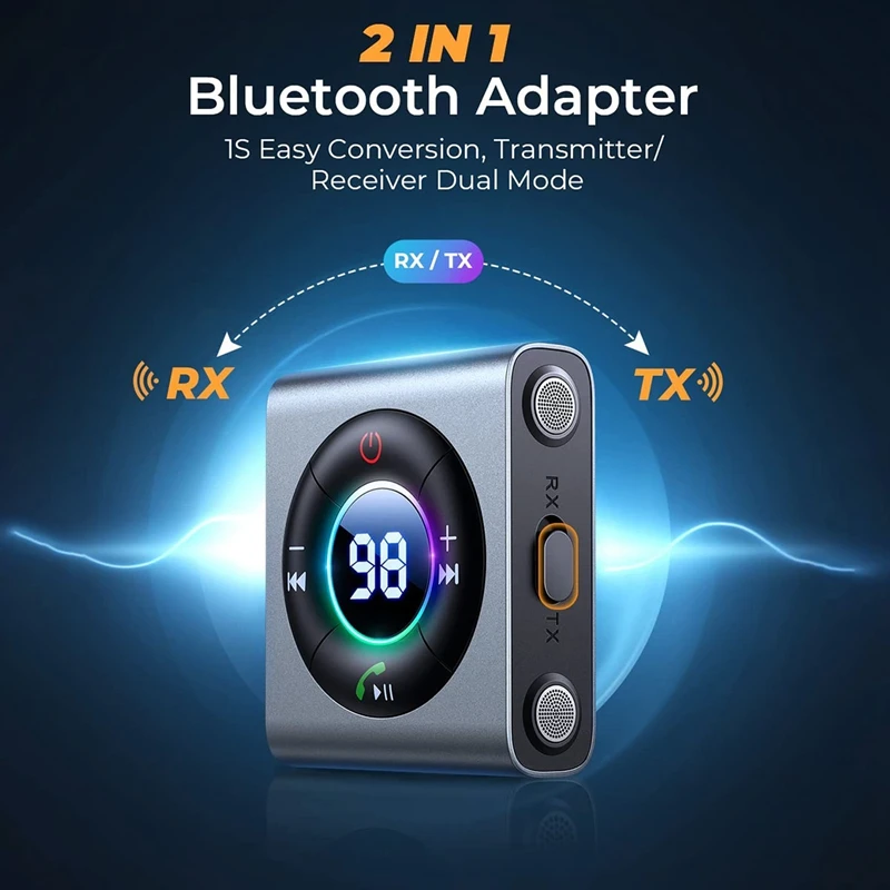 1 Peça 2 Em 1, Bluetooth 5.3 Adaptador Transmissor Bluetooth Adaptador Para Carro de som/TV/Home Estéreo/PC/Fone de ouvido/alto-Falante