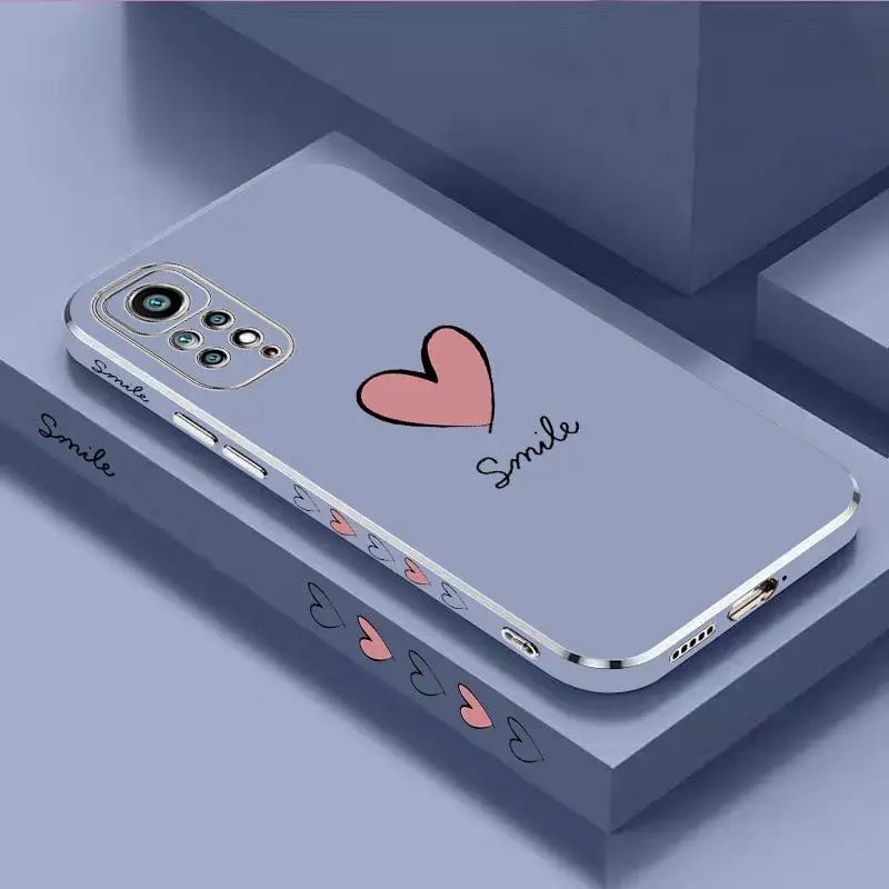 Grande Coração Vermelho Luxo Chapeamento Caso De Telefone Xiaomi Redmi Nota 11 Pro Plus 12Pro Mais 11 11 10 Pro 12, 9S 8 Pro Tampa