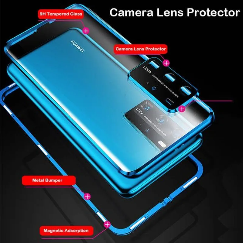 Para Huawei P30 Pro NOVO Cheio de lente de cobertura de Caso Para P40 Pro Plus P40 lite 5G 6.5 Frente e a traseira de vidro atração Magnética Tampa
